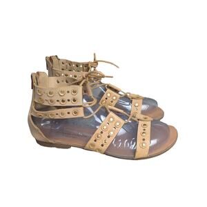 Barbara Barbieri Leather Studded Gladiator Sandal Lace Up Flat Italy 8.5